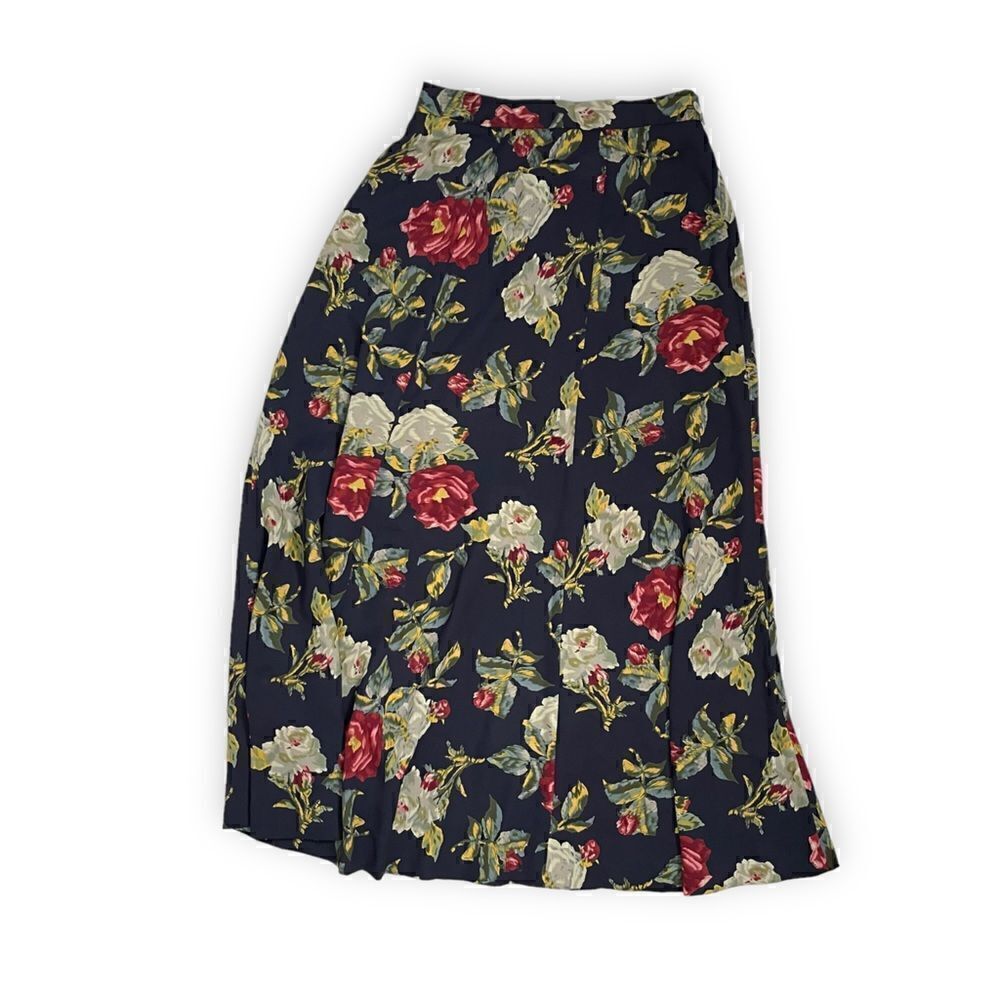 Vintage Susan Bristol Navy and Red Floral Maxi/Midi Skirt